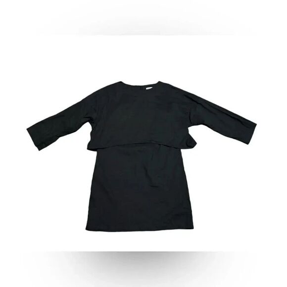 APIECE APART Bi-Level BLACK Navona linen blend 3/4 sleeves mini Dress SIZE 6 - Picture 2 of 7